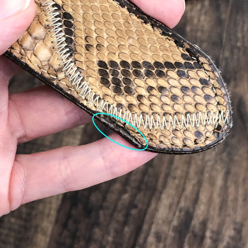 Boot Country VTG Snakeskin Leather Western Belt Large Oval Buckle Size 32 Tan - Picture 7 of 16
